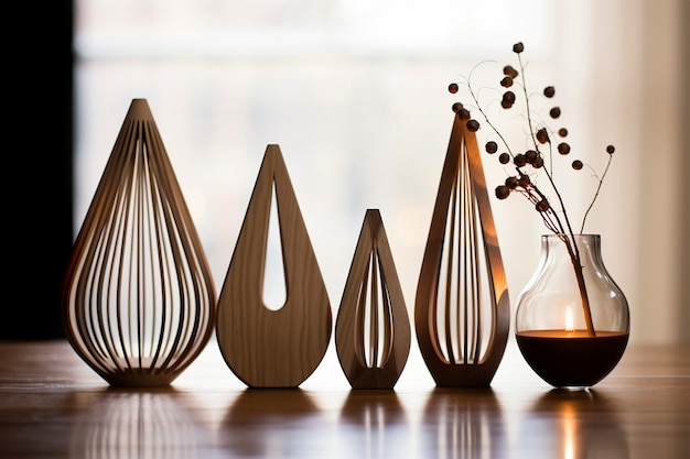 Free photo handcrafted wooden decorative vases