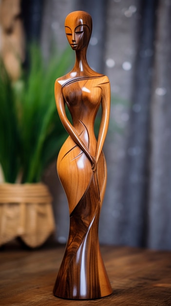 Free photo handcrafted wooden decorative woman sculpture