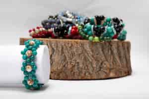 Free photo handmade bracelets made from natural stones.