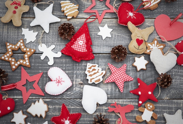 Handmade christmas decoration on the desks