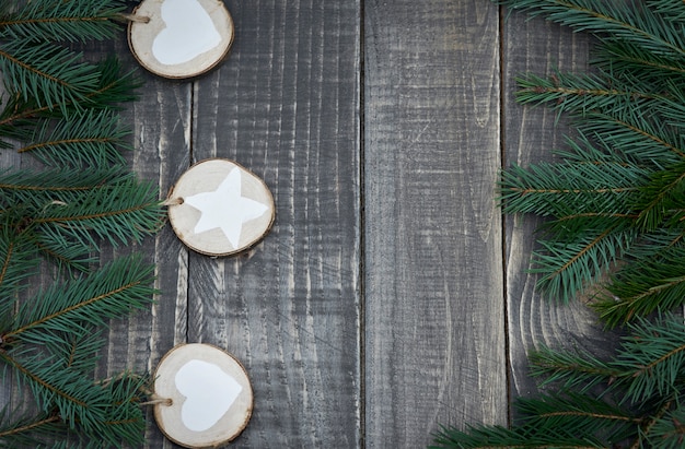 Handmade christmas decoration on the wood