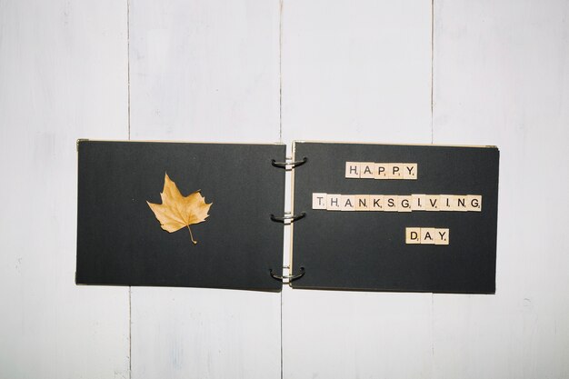 Handmade folder with leaf and letters