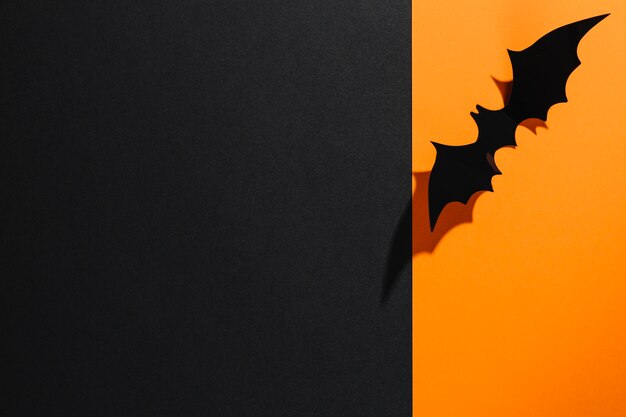 Handmade Halloween bat on orange paper