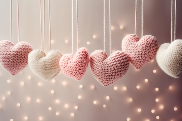 Free photo handmade knitted hearts festive banners