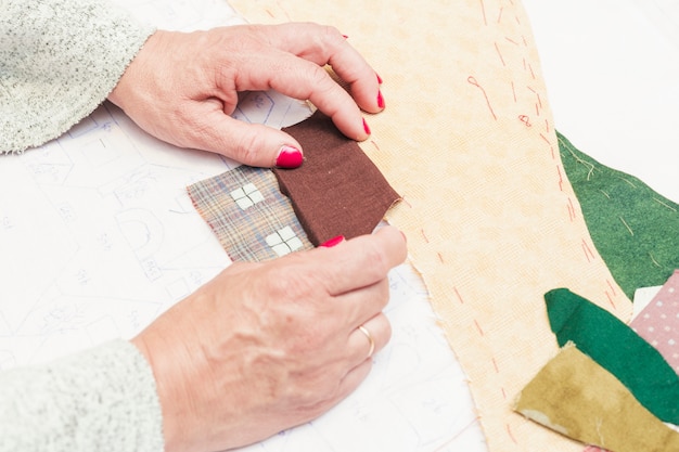 Handmade patchwork house on paper