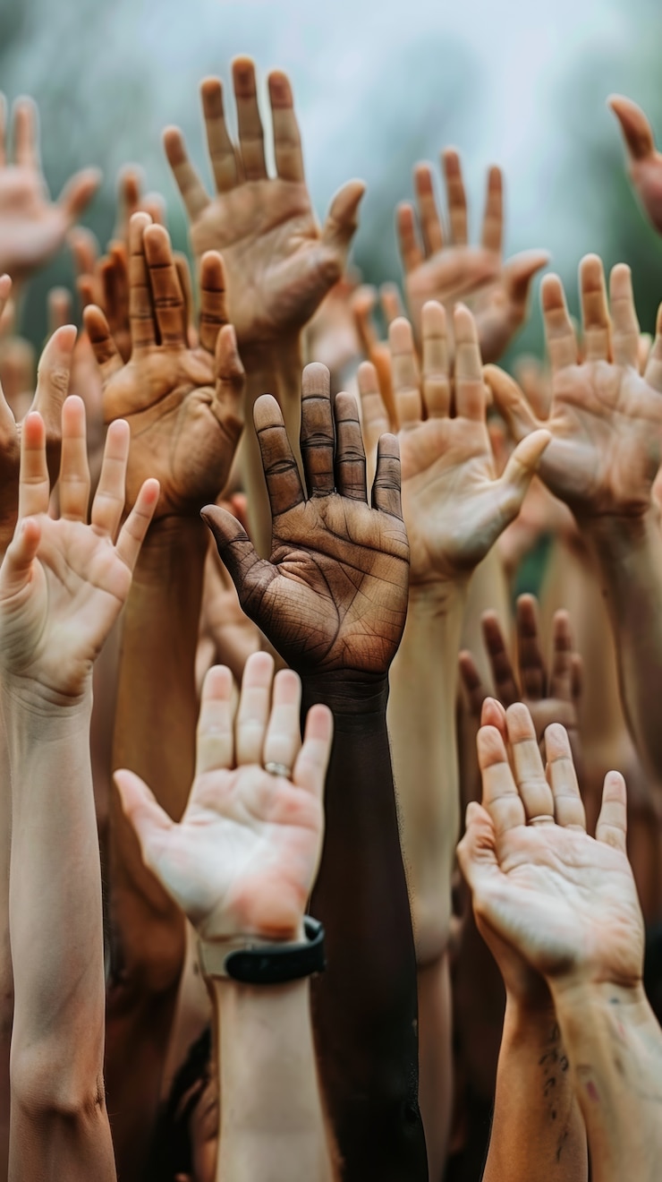 Free Photo hands of different ethnicities and skin color coming together in sign of diversity