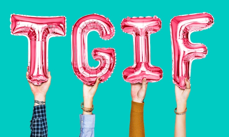 Free Photo hands holding balloons spellingthe word tgif