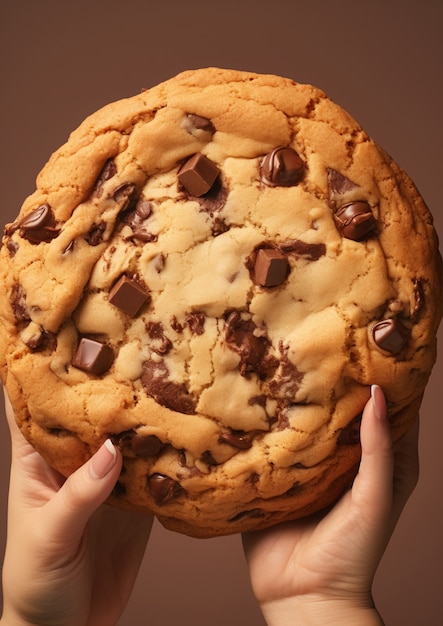 Free photo hands holding big cookie