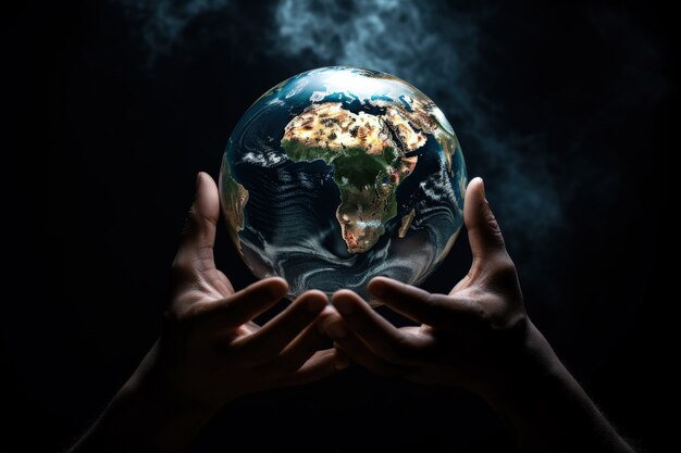 Hands holding planet earth