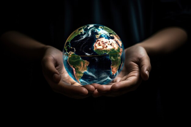 Hands holding planet earth