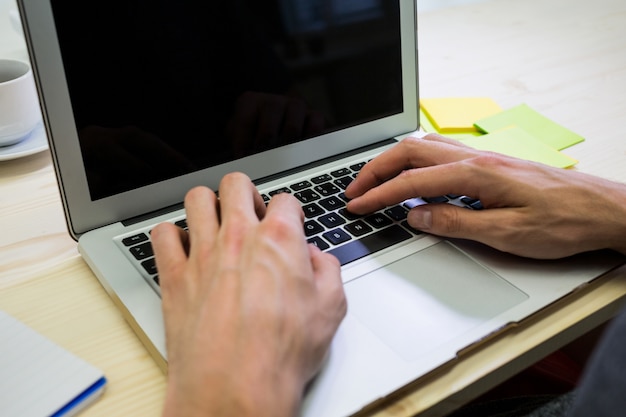 Hands of male executive using laptop