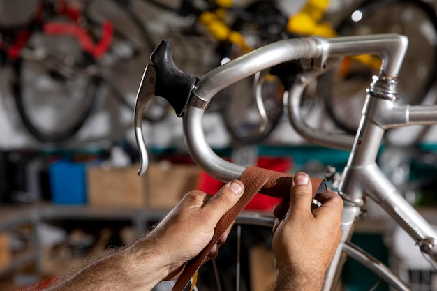 Hands performing maintenance service close up