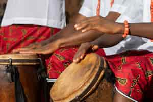 Free photo hands playing drums close up