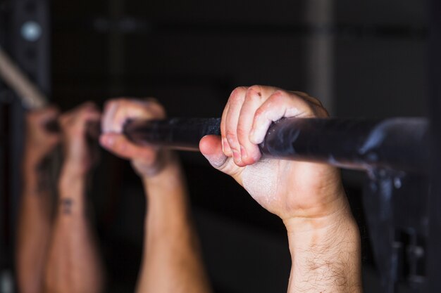 Hands on pull-up bar