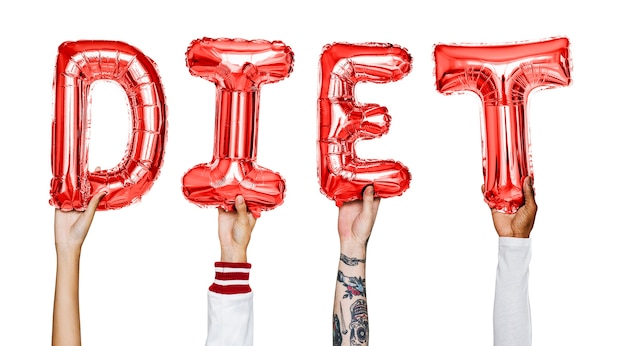 Free photo hands showing diet balloons word