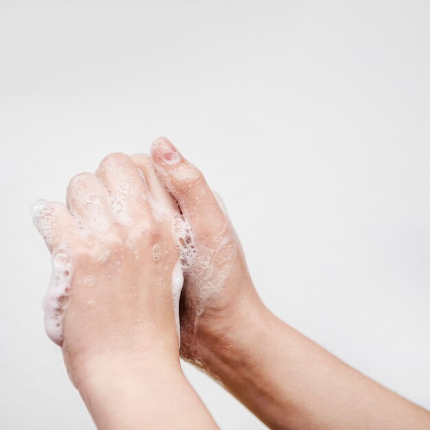 hands washing with soap