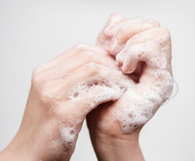 hands washing with soap