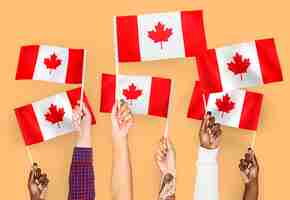 Free photo hands waving flags of canada