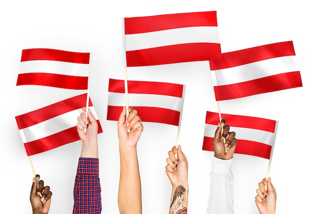 Бесплатное фото Руки размахивают флагами австрии