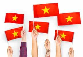 Foto gratuita mani sventolando bandiere del vietnam
