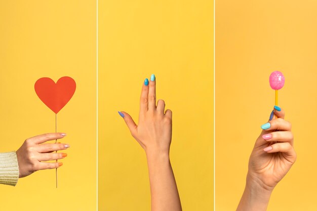 Hands wearing colorful nail polish