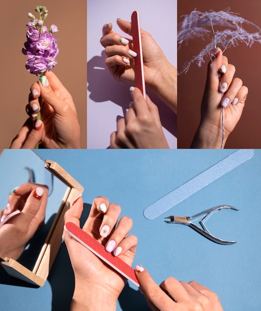 Hands with beautiful nails and flowers