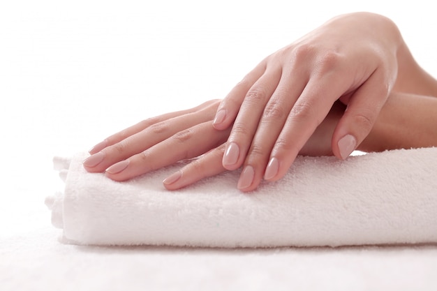 Free Photo hands with nice nails. nail grooming and manicure concept