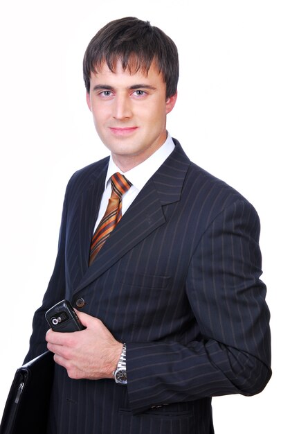 Handsome businessman holding the black folder