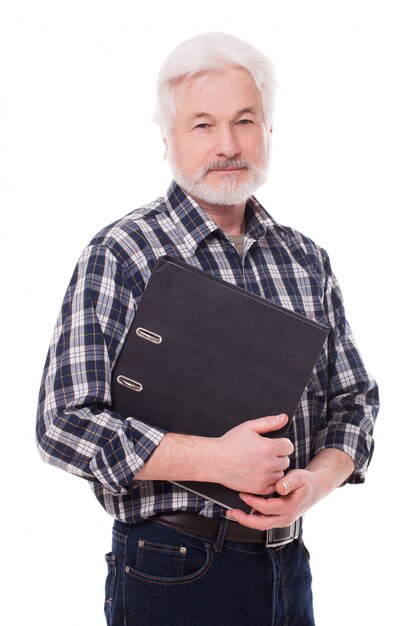 Handsome elderly man with case