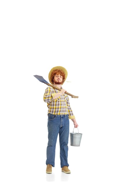 Handsome farmer rancher isolated over white