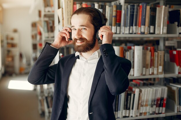 Handsome guy study at the library