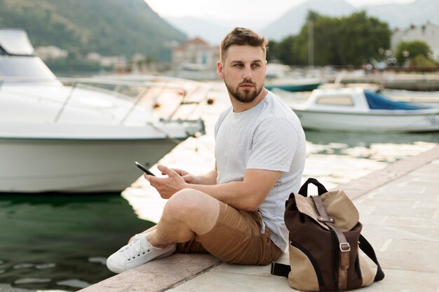 Handsome male traveler in montenegro