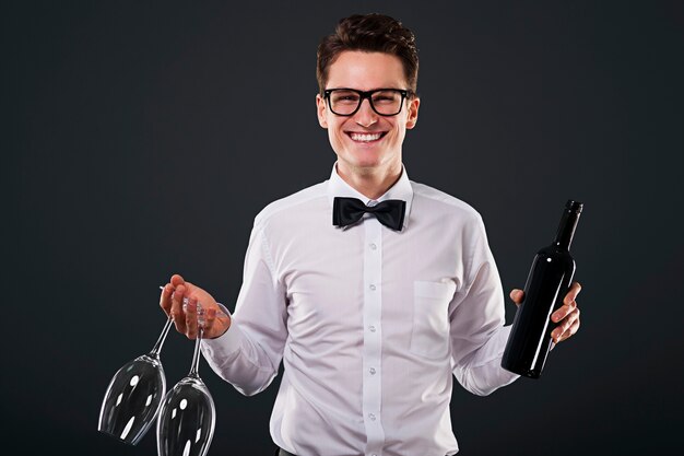 Handsome man on dark grey background