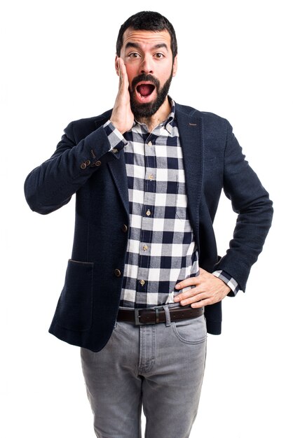 Handsome man doing surprise gesture