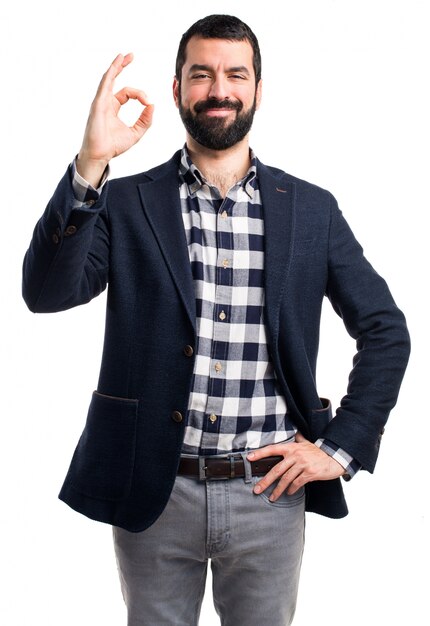 Handsome man making OK sign