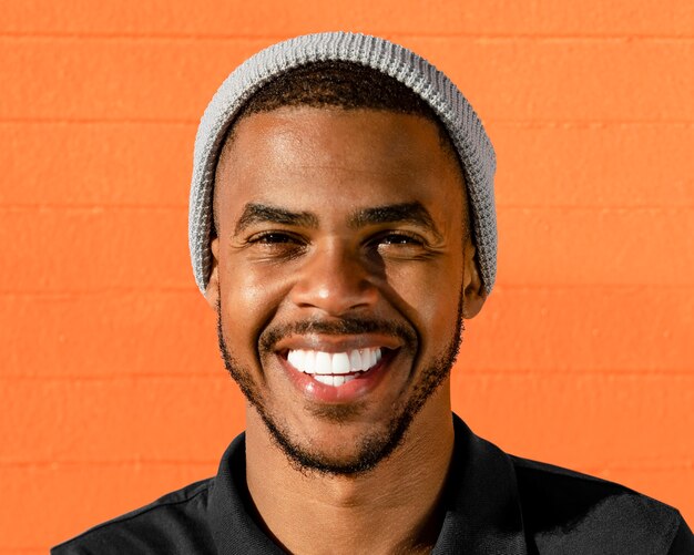 Handsome man smiling, happy face portrait close up