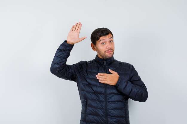 Handsome man wearing a bomber jacket