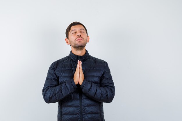 Handsome man wearing a bomber jacket