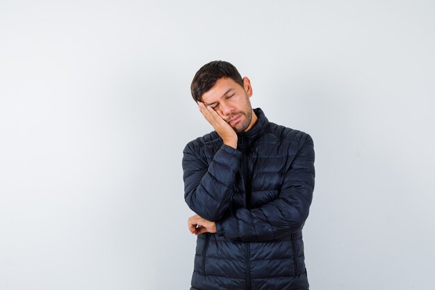 Handsome man wearing a bomber jacket