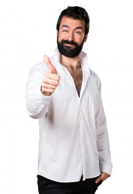 Handsome man with beard with thumb up