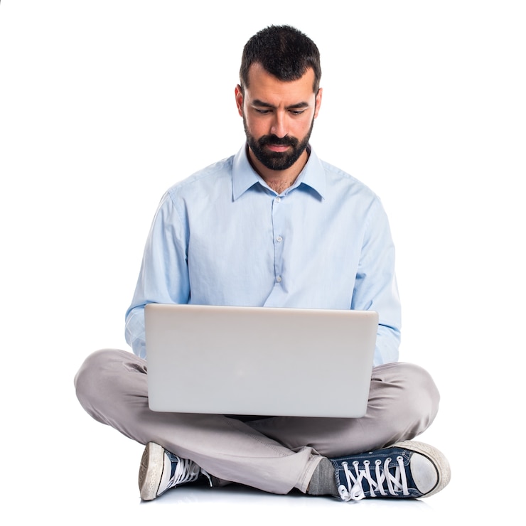 Free Photo handsome man with laptop