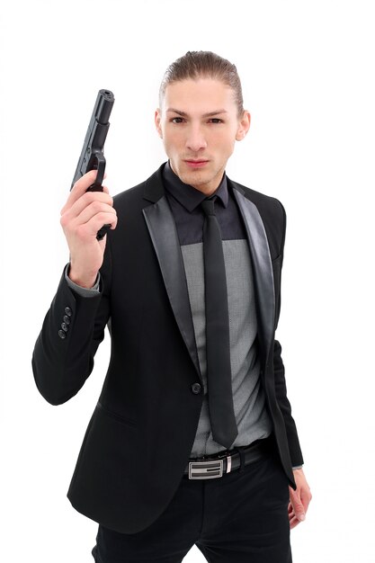 Handsome man with pistol