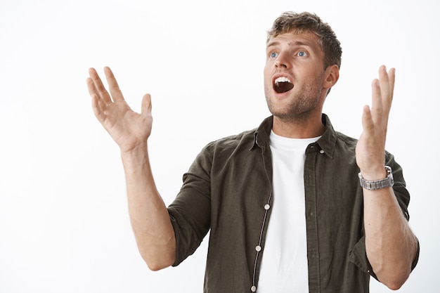 Man Screaming And Looking Terrified Stock Photo - Download Image