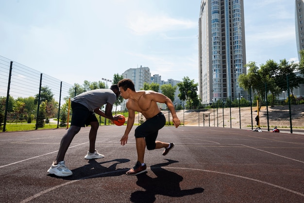 Handsome men training long shot