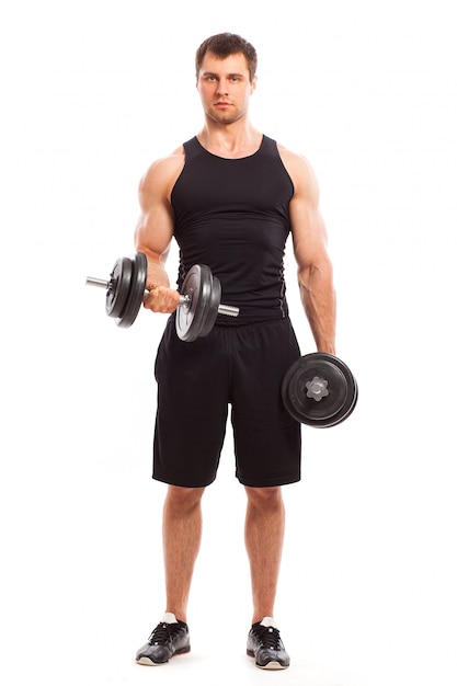 Free photo handsome muscular guy working out