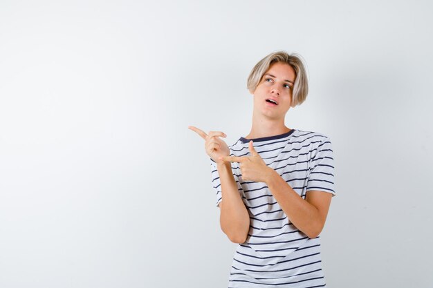 Handsome teen boy in a striped t-shirt