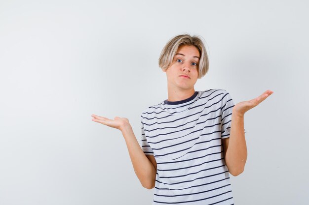 Handsome teen boy in a striped t-shirt