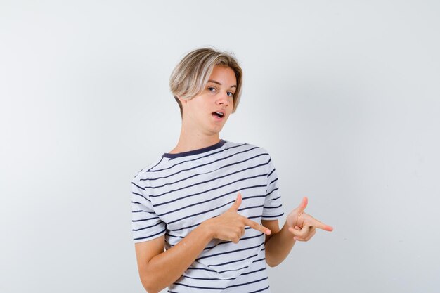 Handsome teen boy in a striped t-shirt