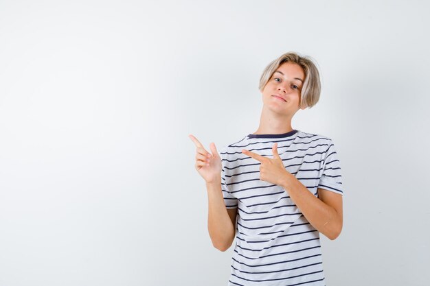 Handsome teen boy in a striped t-shirt