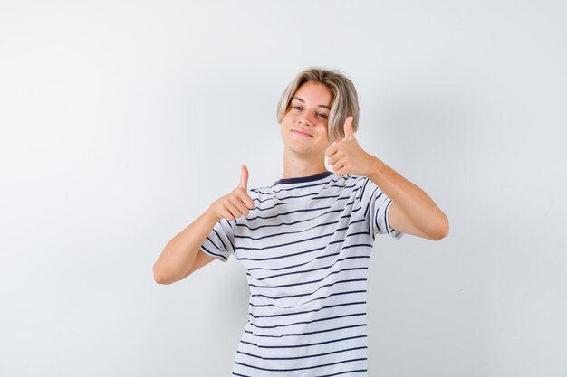Handsome teen boy in a striped t-shirt